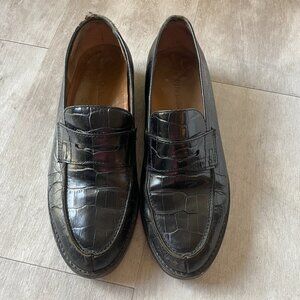 Ralph Lauren Vintage 90s Black Crocodile Leather Penny Loafers